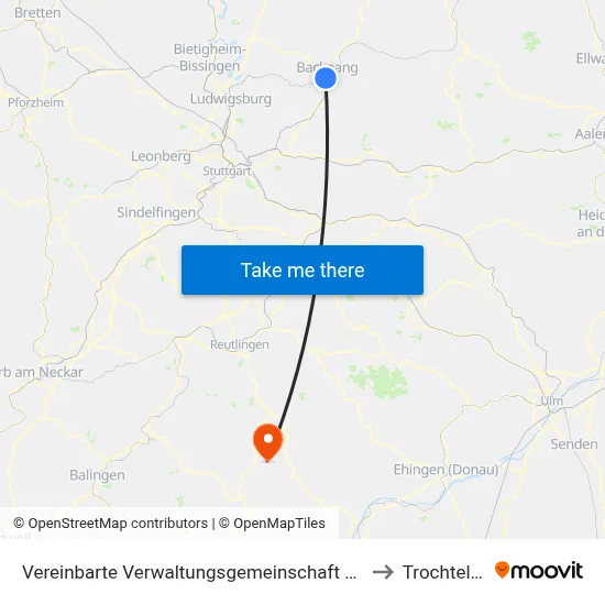 Vereinbarte Verwaltungsgemeinschaft Der Stadt Backnang to Trochtelfingen map