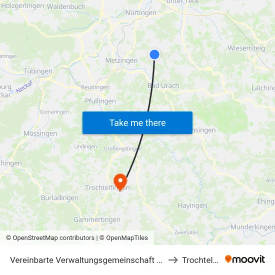 Vereinbarte Verwaltungsgemeinschaft Der Stadt Neuffen to Trochtelfingen map