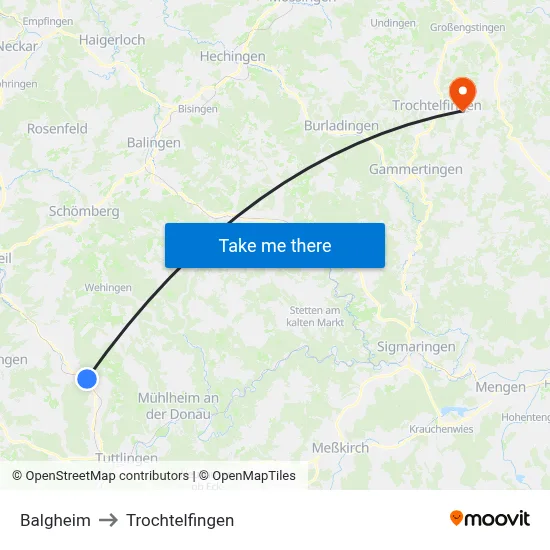 Balgheim to Trochtelfingen map