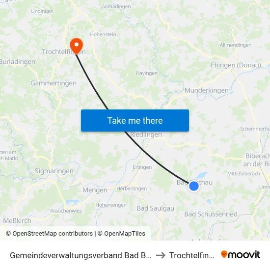 Gemeindeverwaltungsverband Bad Buchau to Trochtelfingen map