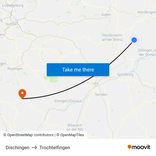 Dischingen to Trochtelfingen map