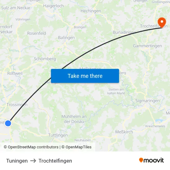 Tuningen to Trochtelfingen map