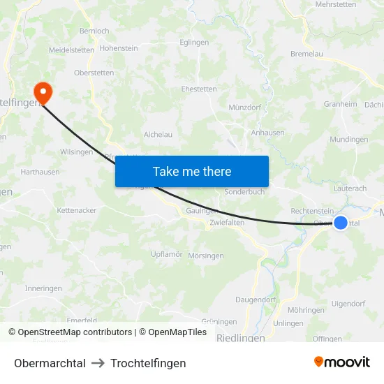 Obermarchtal to Trochtelfingen map