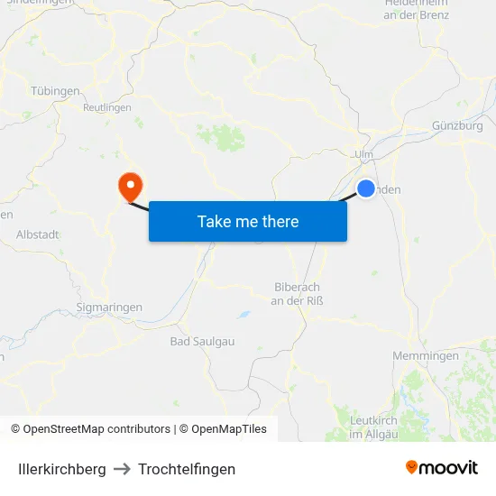 Illerkirchberg to Trochtelfingen map