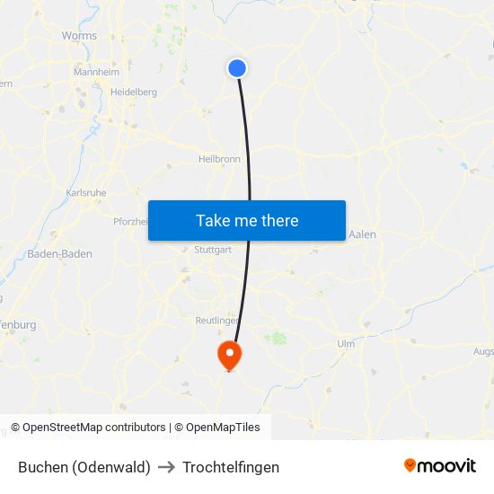 Buchen (Odenwald) to Trochtelfingen map