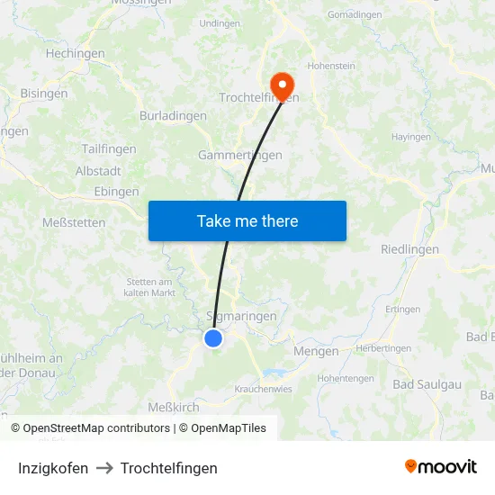 Inzigkofen to Trochtelfingen map