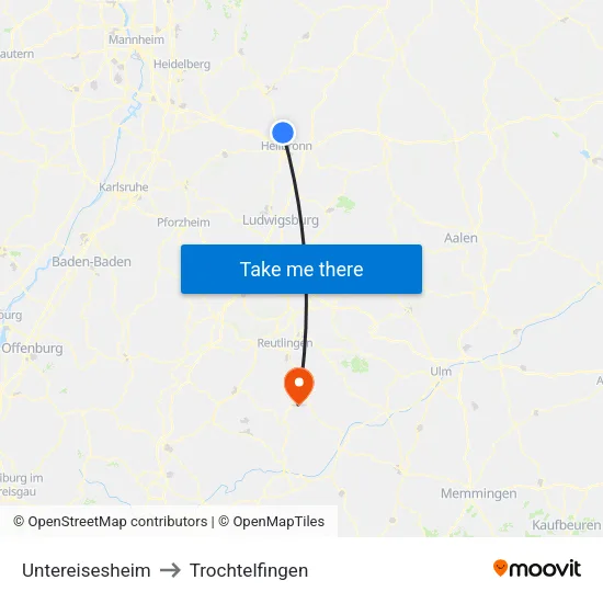 Untereisesheim to Trochtelfingen map