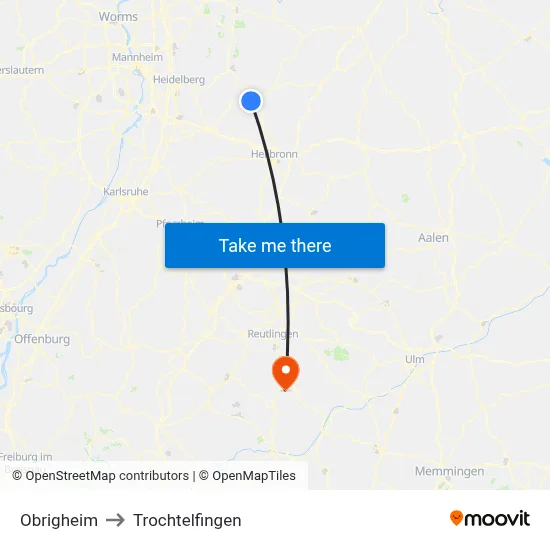 Obrigheim to Trochtelfingen map