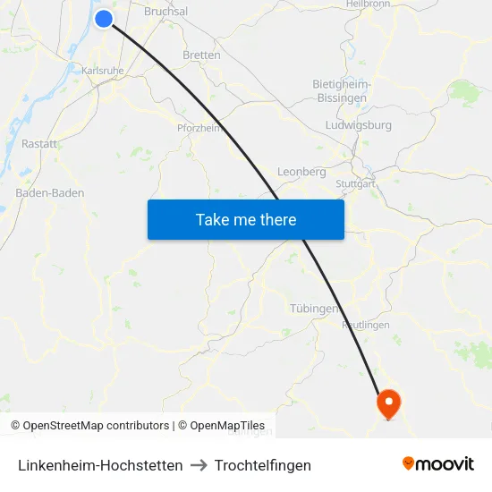 Linkenheim-Hochstetten to Trochtelfingen map