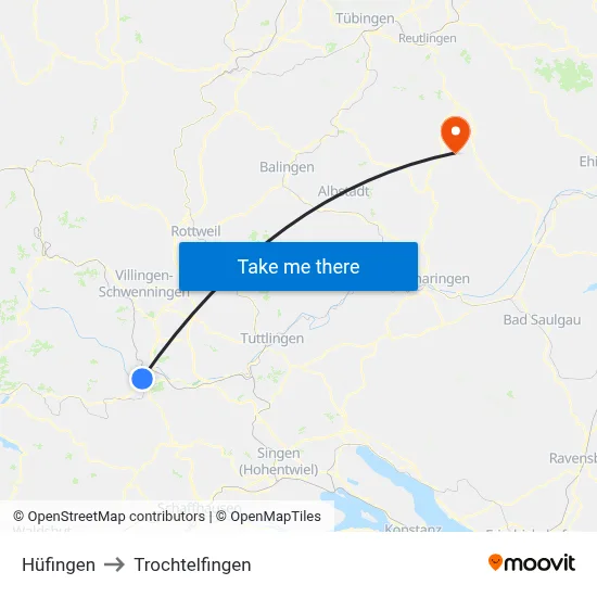 Hüfingen to Trochtelfingen map