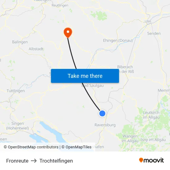Fronreute to Trochtelfingen map