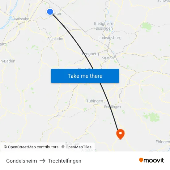 Gondelsheim to Trochtelfingen map