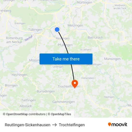 Reutlingen-Sickenhausen to Trochtelfingen map