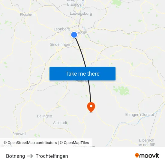 Botnang to Trochtelfingen map