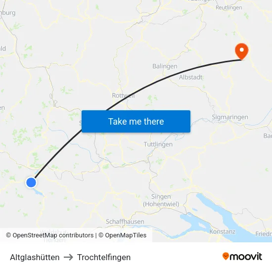 Altglashütten to Trochtelfingen map