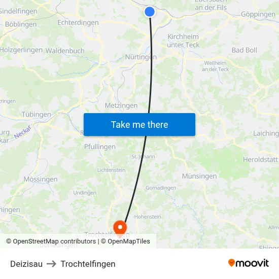 Deizisau to Trochtelfingen map