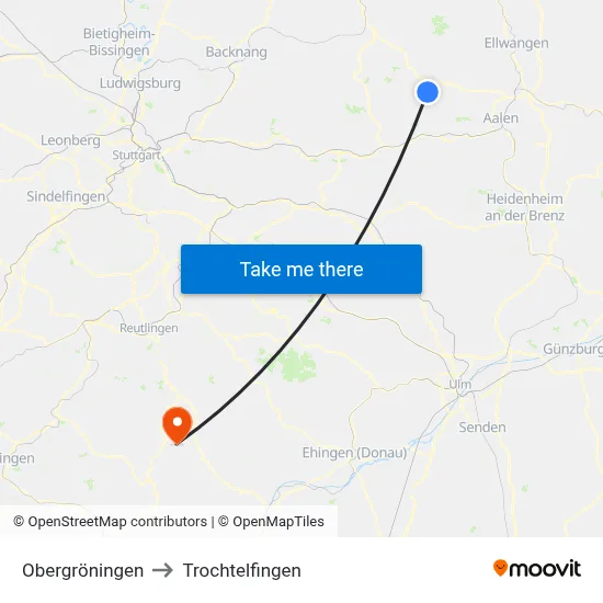 Obergröningen to Trochtelfingen map