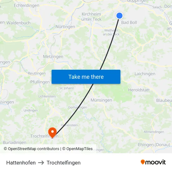 Hattenhofen to Trochtelfingen map