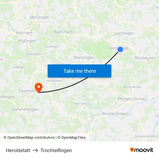 Heroldstatt to Trochtelfingen map