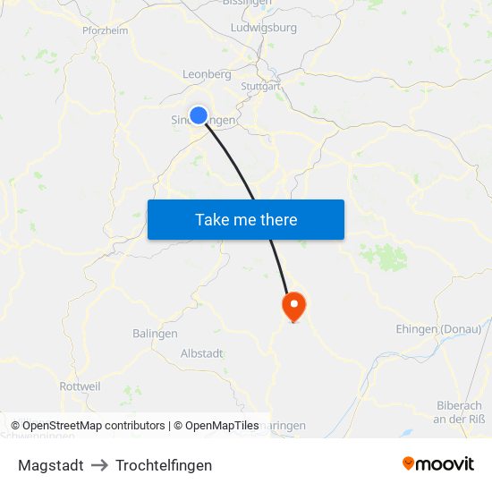 Magstadt to Trochtelfingen map
