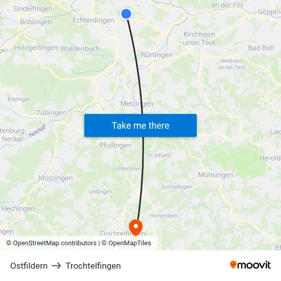 Ostfildern to Trochtelfingen map