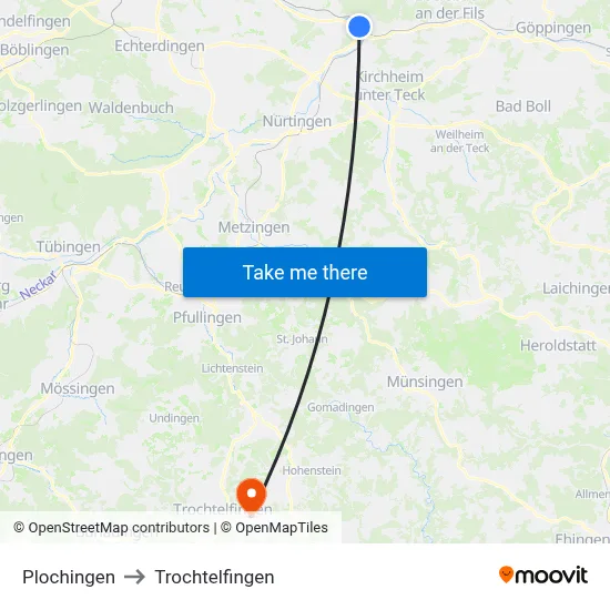 Plochingen to Trochtelfingen map