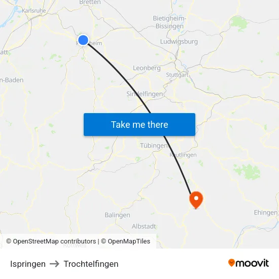 Ispringen to Trochtelfingen map