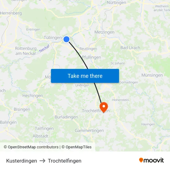 Kusterdingen to Trochtelfingen map