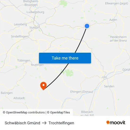 Schwäbisch Gmünd to Trochtelfingen map