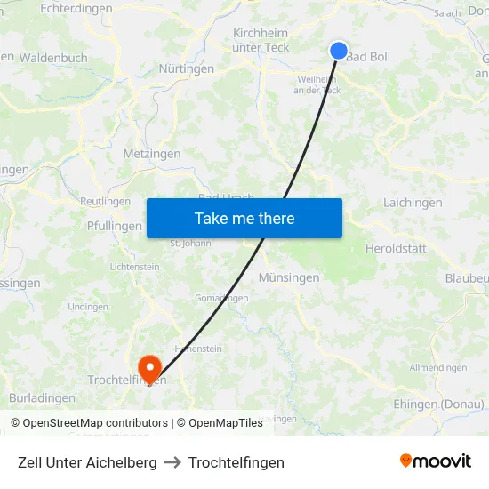 Zell Unter Aichelberg to Trochtelfingen map