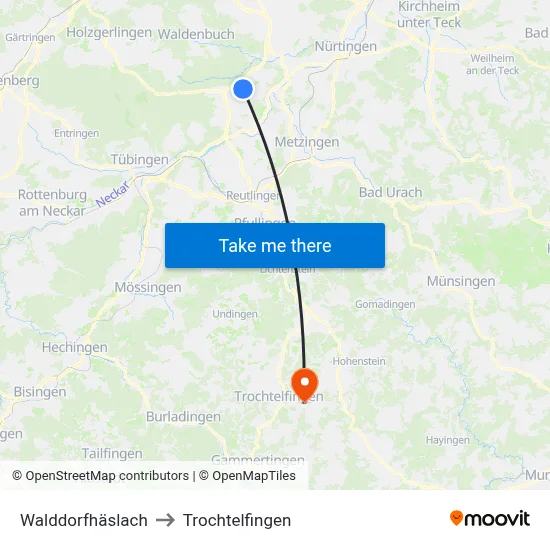 Walddorfhäslach to Trochtelfingen map