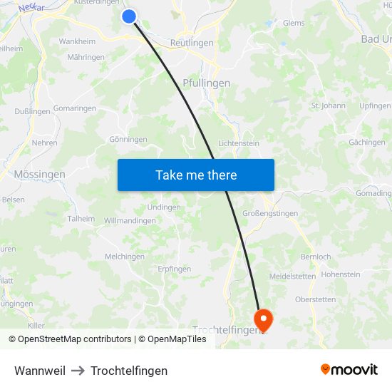 Wannweil to Trochtelfingen map