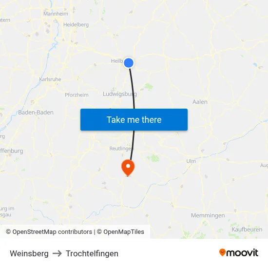 Weinsberg to Trochtelfingen map