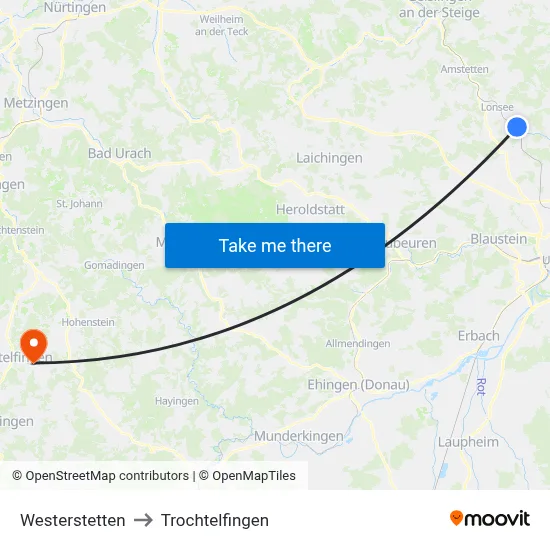 Westerstetten to Trochtelfingen map