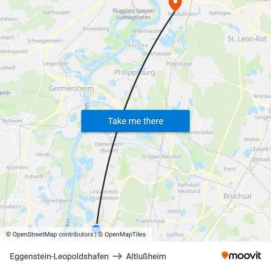 Eggenstein-Leopoldshafen to Altlußheim map