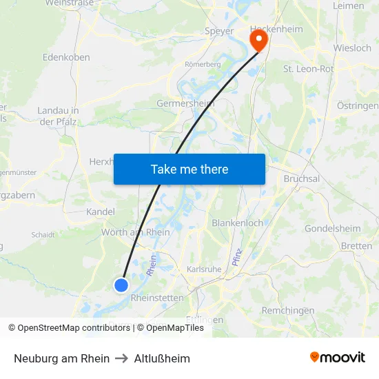 Neuburg am Rhein to Altlußheim map