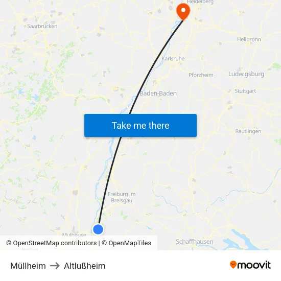 Müllheim to Altlußheim map