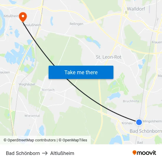 Bad Schönborn to Altlußheim map