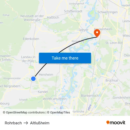 Rohrbach to Altlußheim map