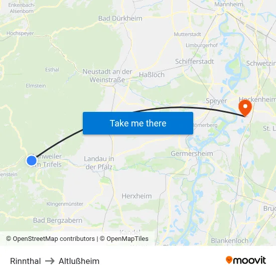 Rinnthal to Altlußheim map