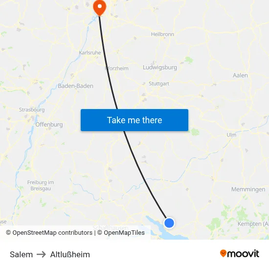 Salem to Altlußheim map