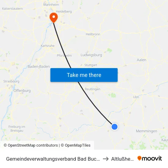 Gemeindeverwaltungsverband Bad Buchau to Altlußheim map