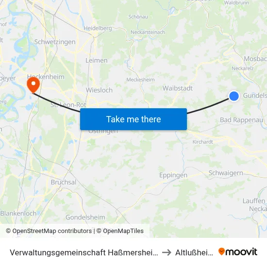 Verwaltungsgemeinschaft Haßmersheim to Altlußheim map