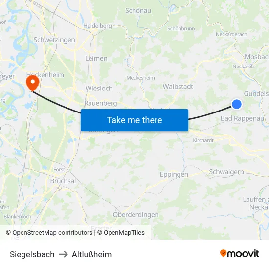 Siegelsbach to Altlußheim map