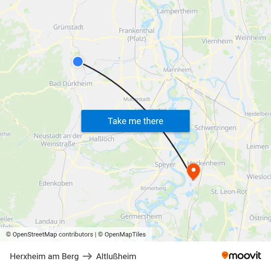 Herxheim am Berg to Altlußheim map