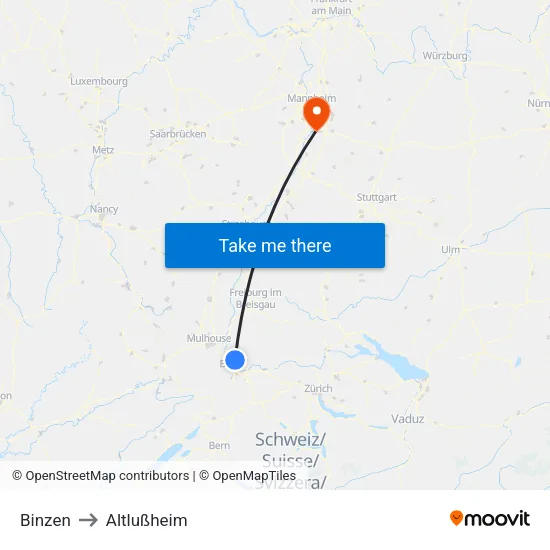 Binzen to Altlußheim map