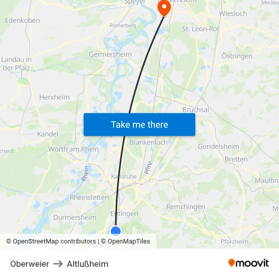 Oberweier to Altlußheim map