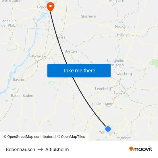 Bebenhausen to Altlußheim map