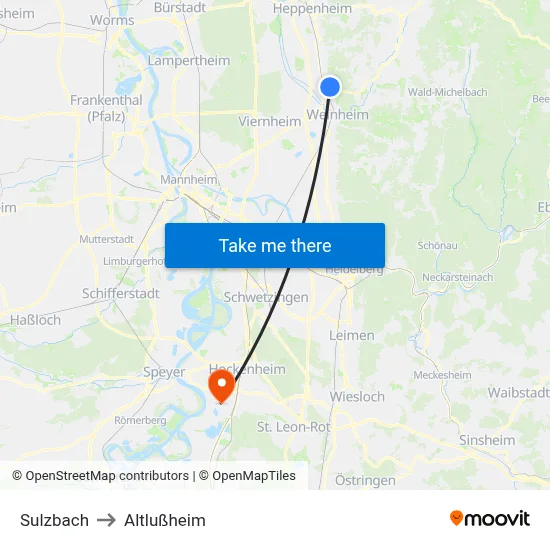 Sulzbach to Altlußheim map