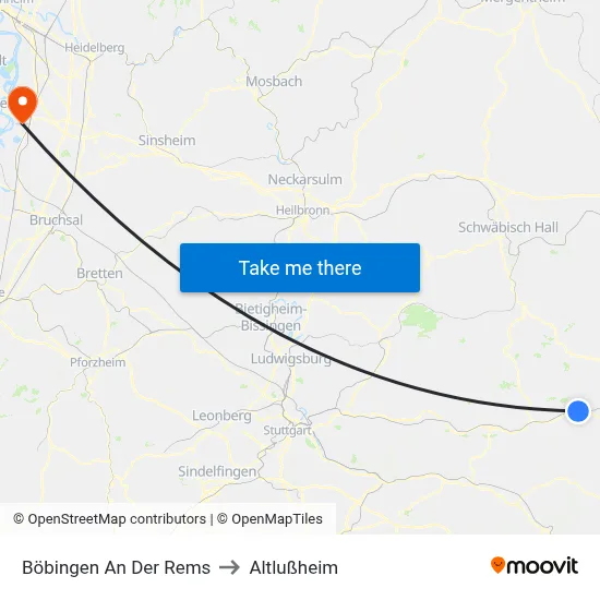 Böbingen An Der Rems to Altlußheim map